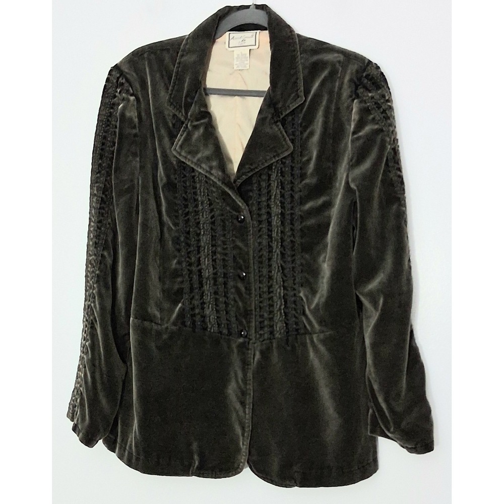 April Cornell Blazer Women's Size L Olive Green Velvet Long Sleeve 90s Y2K Vtg